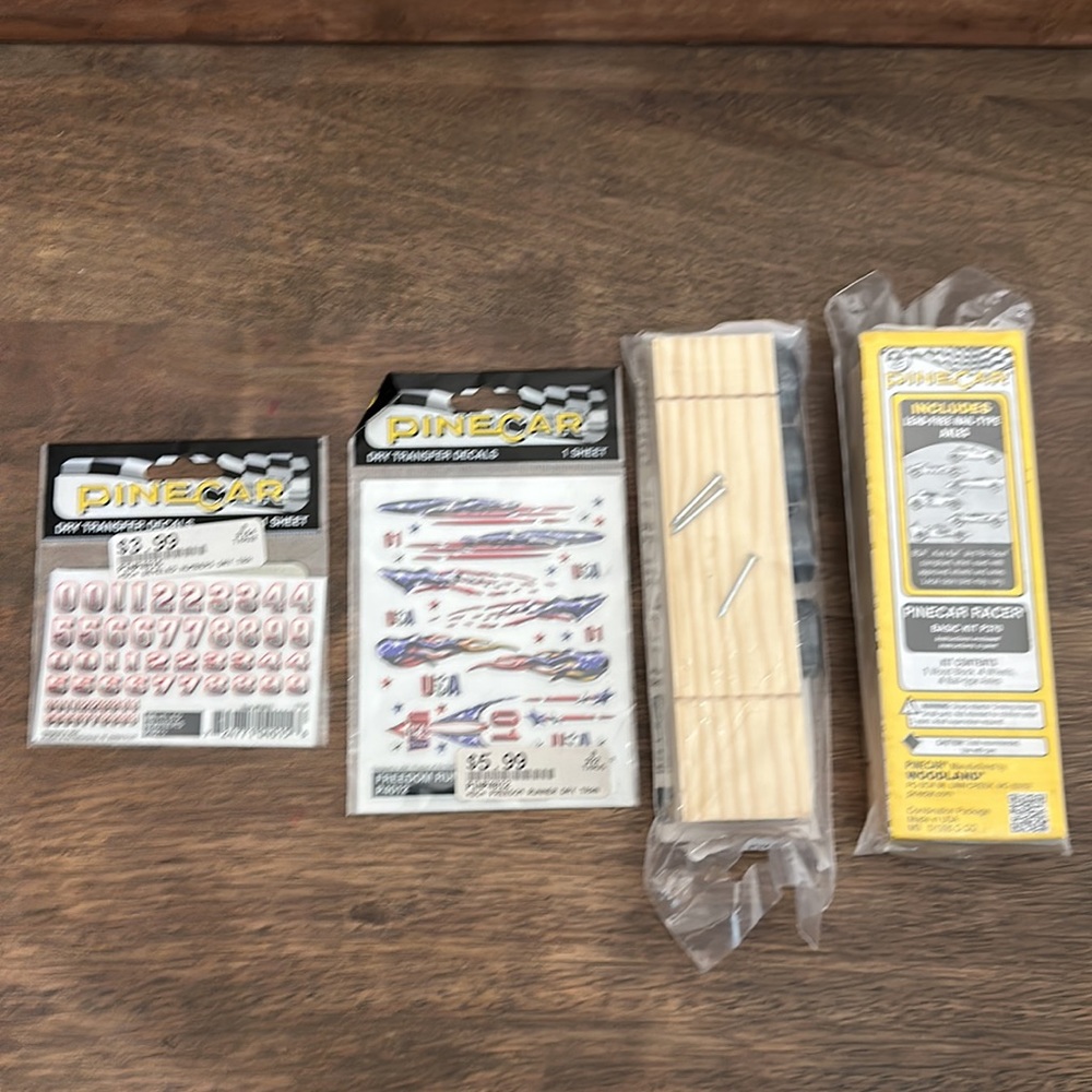 Pinewood Derby car and decals